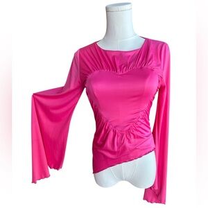 VDC6 Pink heart bell  sleeve top with ruching details size small